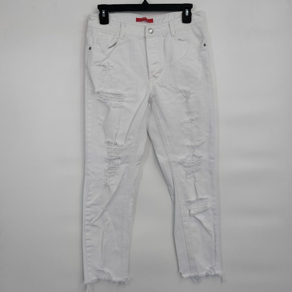 Caffeine White Straight Fit Ripped Denim Small